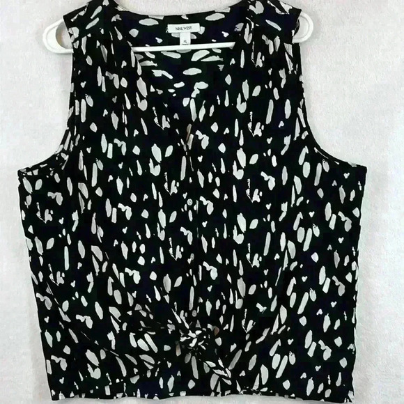 Nine West Women’s Top Size XL Black and White Tie Front 100% Polyester - Picture 1 of 8
